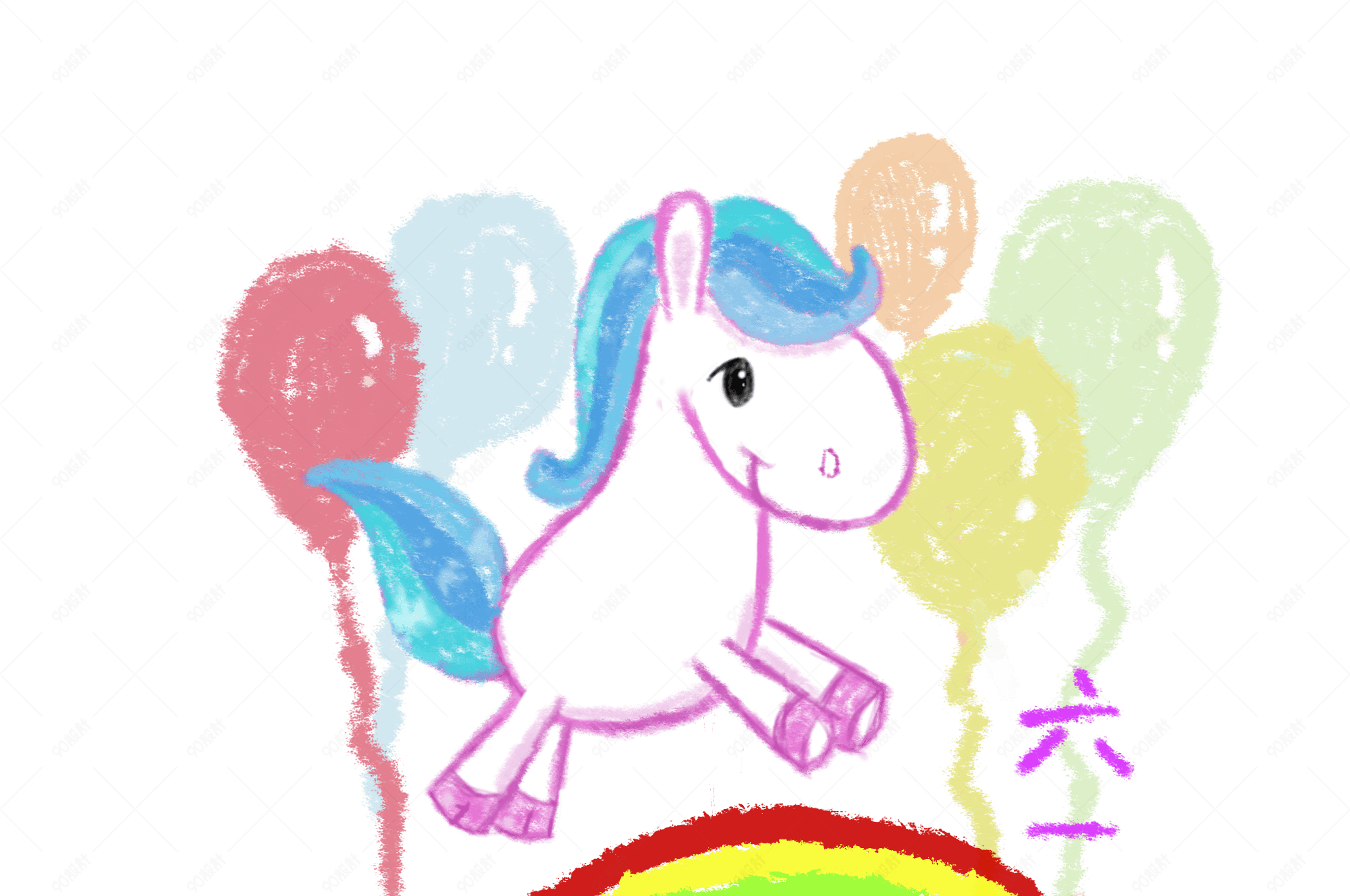 六一手绘可爱彩虹马png素材