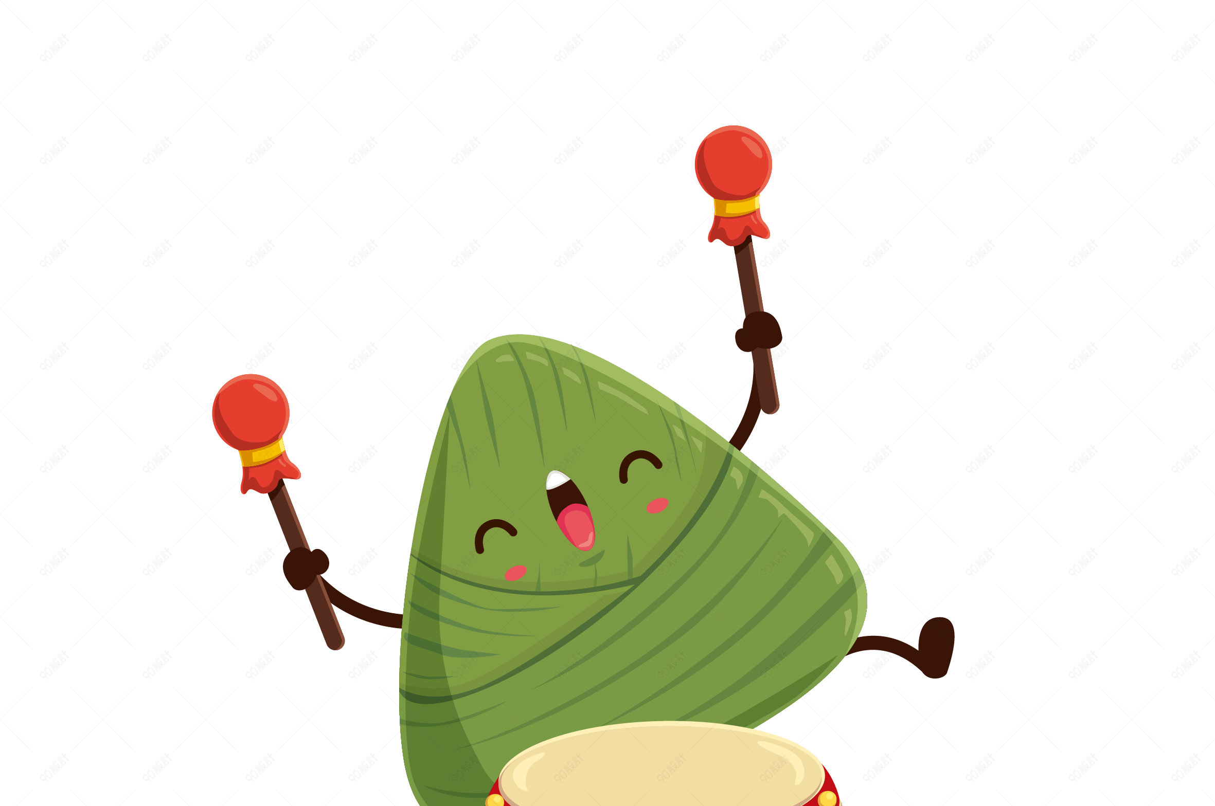 端午节粽子擂鼓卡通插画矢量图【免抠元素png】-90设计网