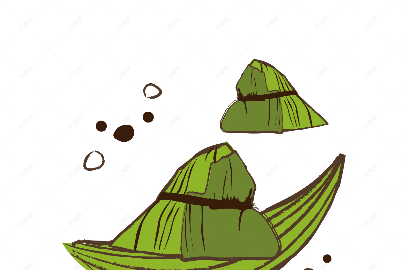 手绘粽叶上的两个粽子免抠下载