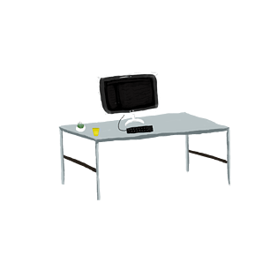 卡通插画手绘风办公桌电脑植物