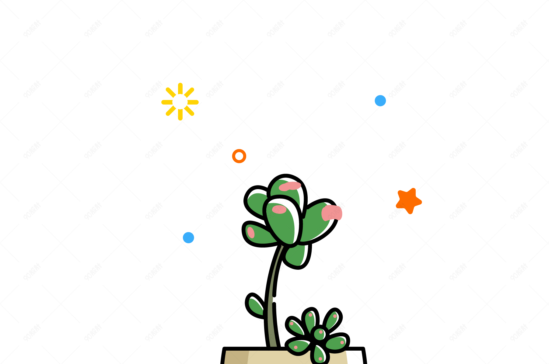夏日盆栽mbe风格多肉矢量图