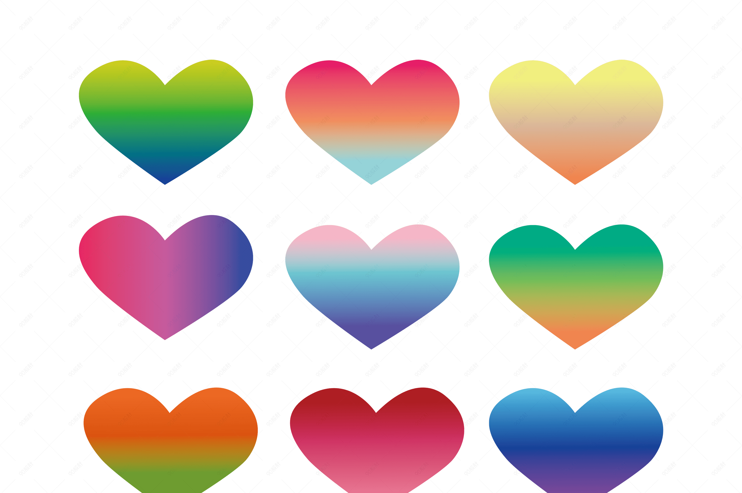 七彩渐变爱心图png矢量图