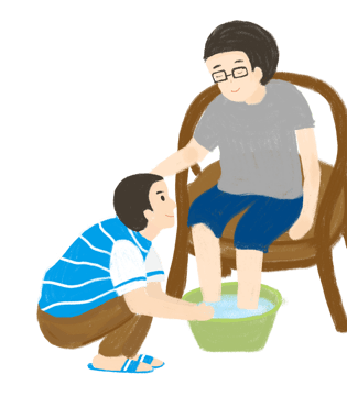 卡通手绘父亲节帮父亲洗脚插画