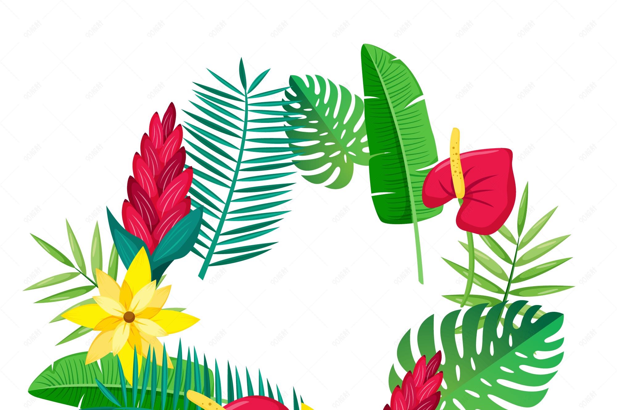 暑假假期夏季植物树叶相关免扣素材