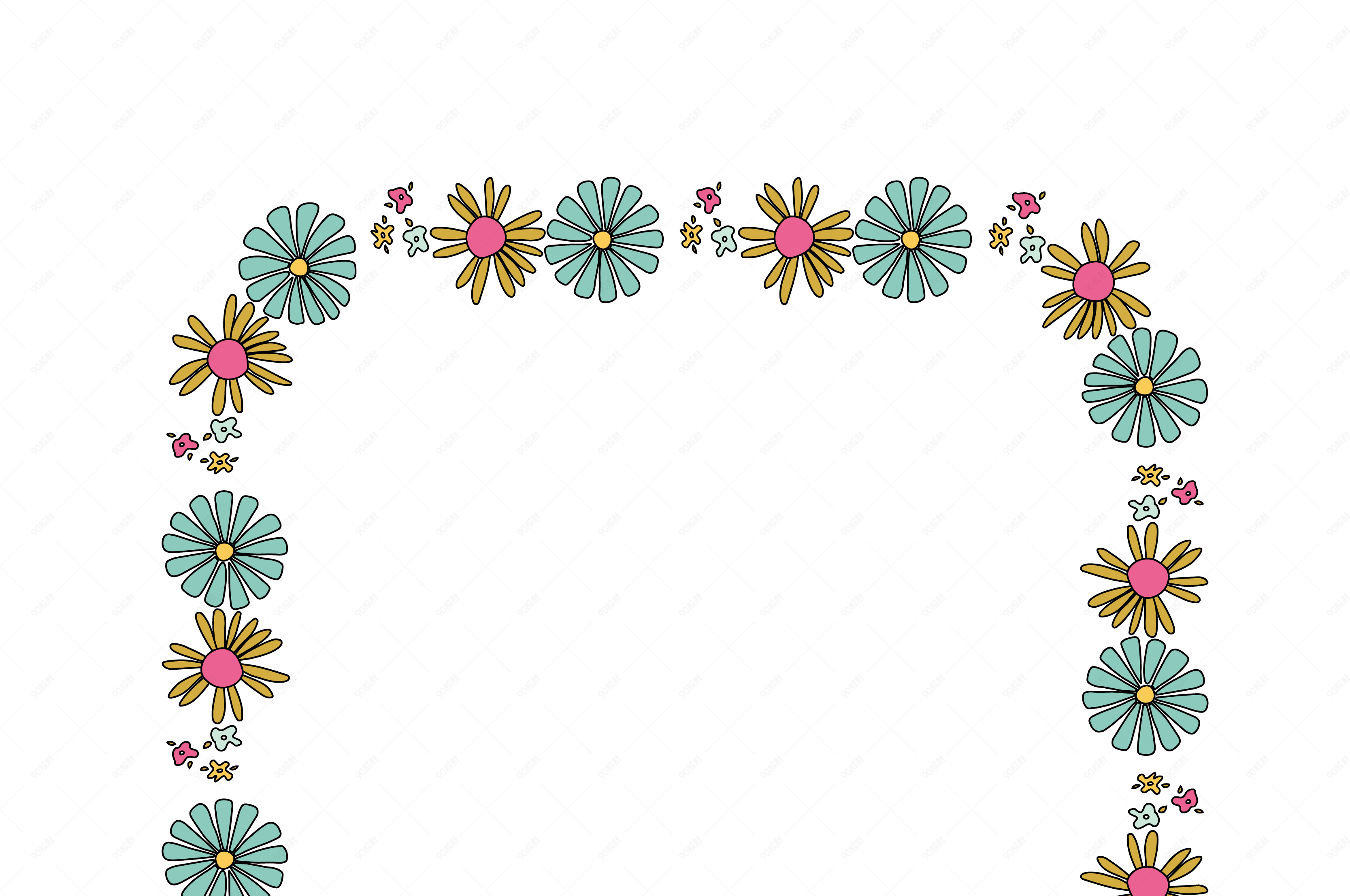 矢量卡通扁平化蓝色矩形花朵