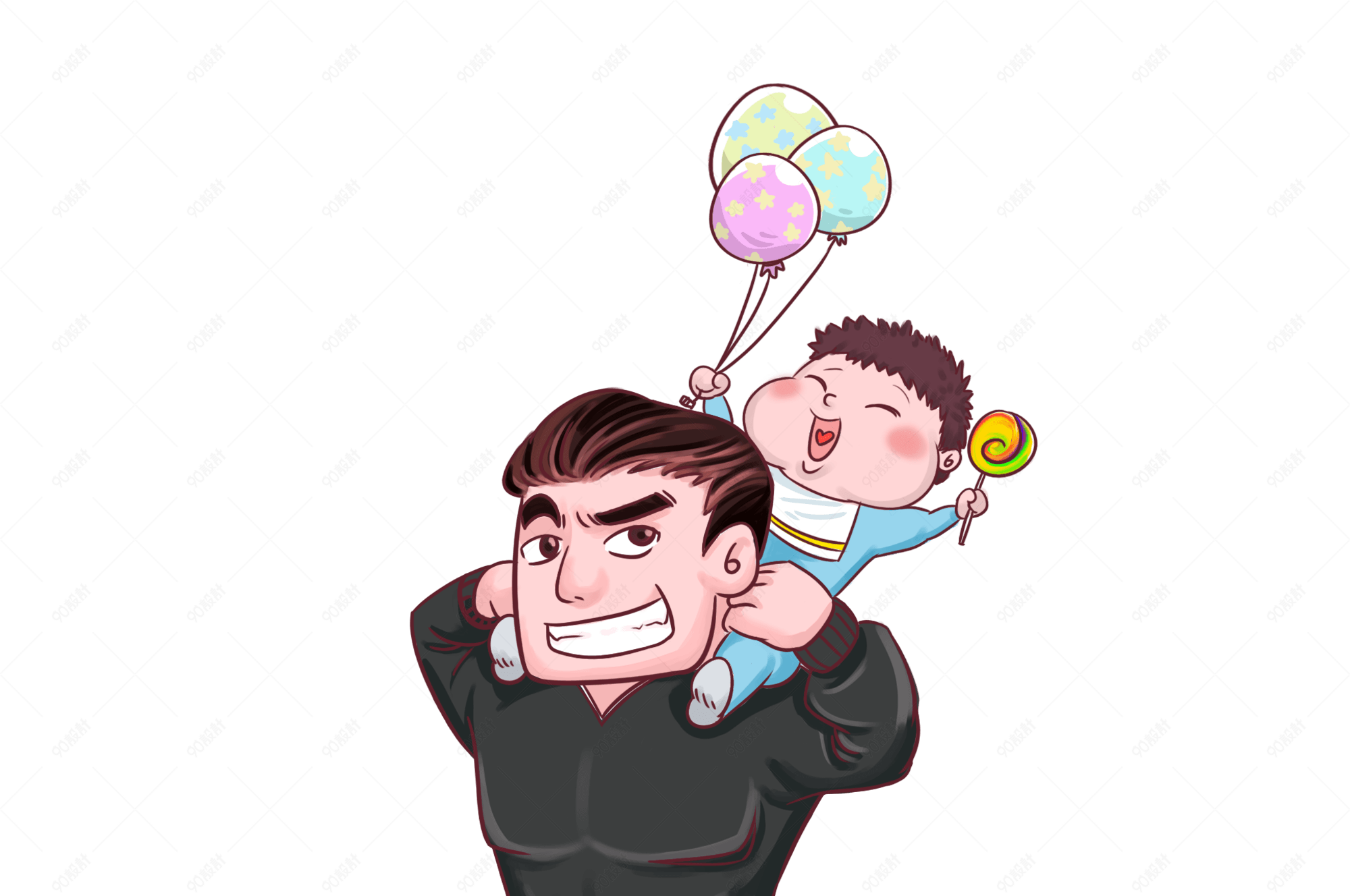 父亲节父子欢乐游玩卡通形象