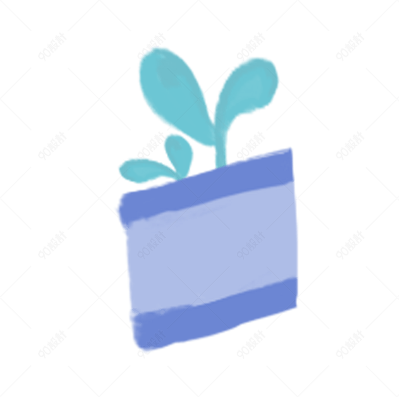 蓝色花盆带可爱枝桠设计图
