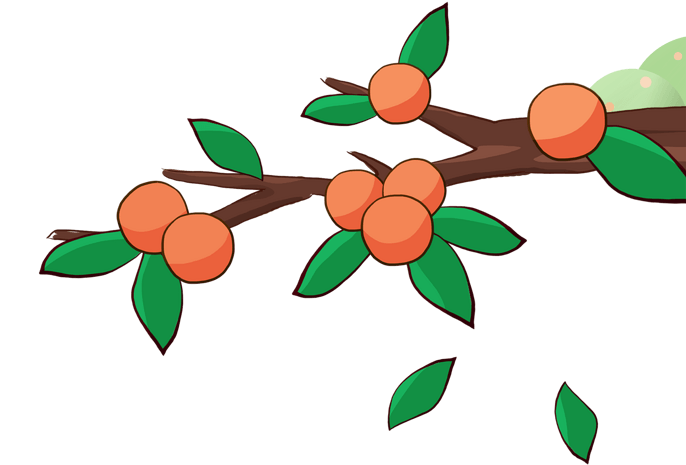 手绘卡通绿色叶子树枝果子