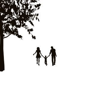 手绘矢量一家人散步