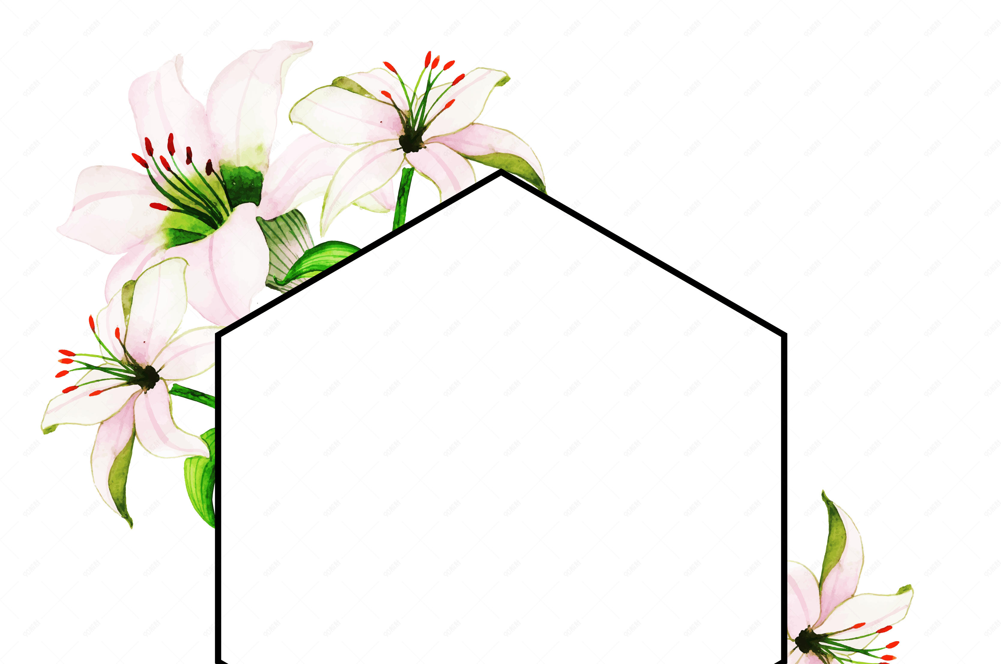 夏日小清新百合花边框装饰素材