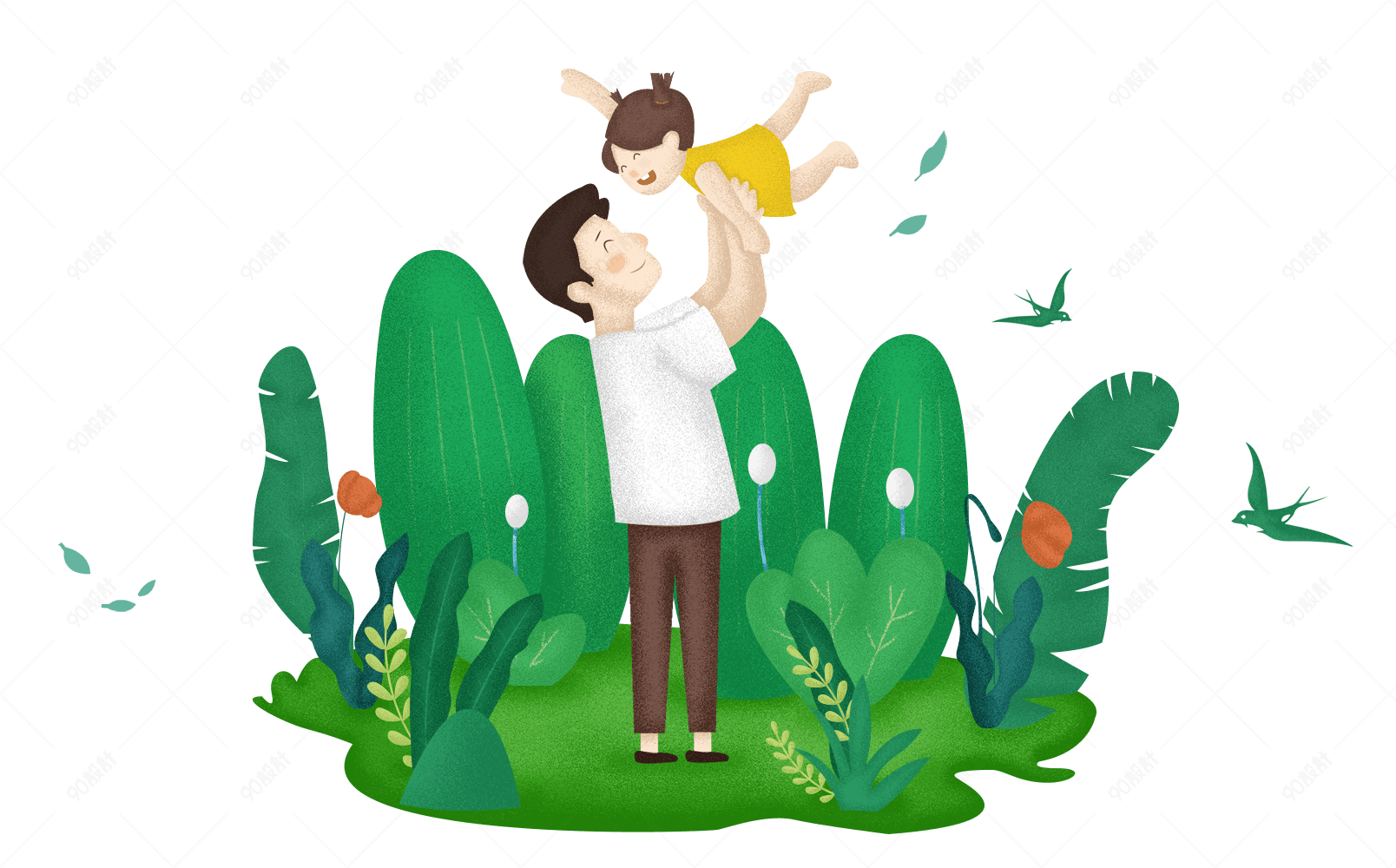 卡通温馨父女图