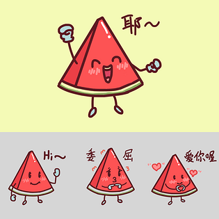 卡通西瓜各种表情表情包插画