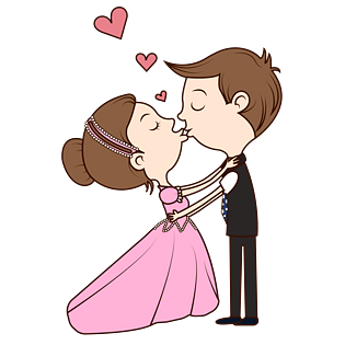 手绘矢量七夕情人节亲吻的情侣