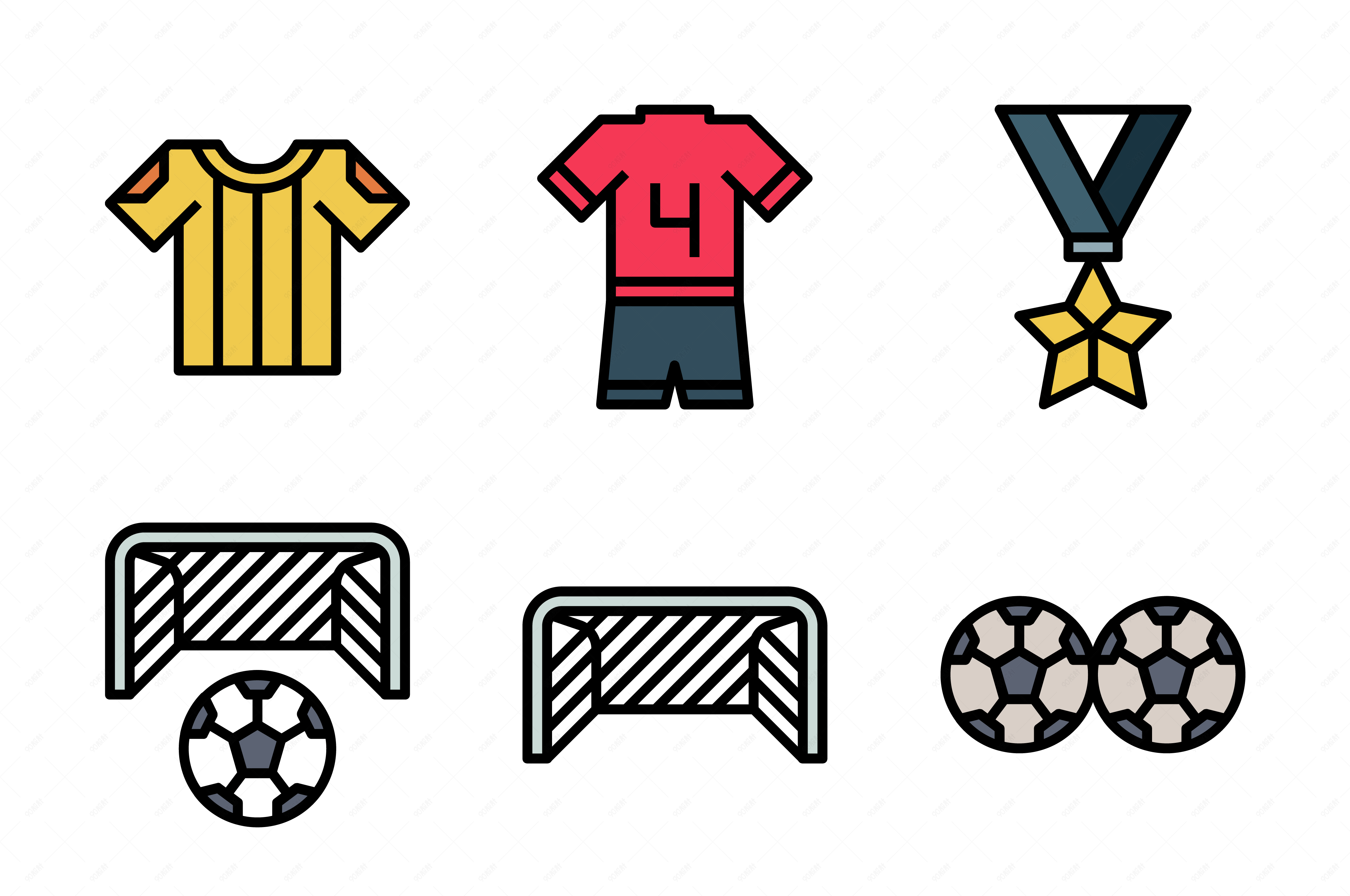 俄罗斯世界杯黑边框卡通风足球矢量图标