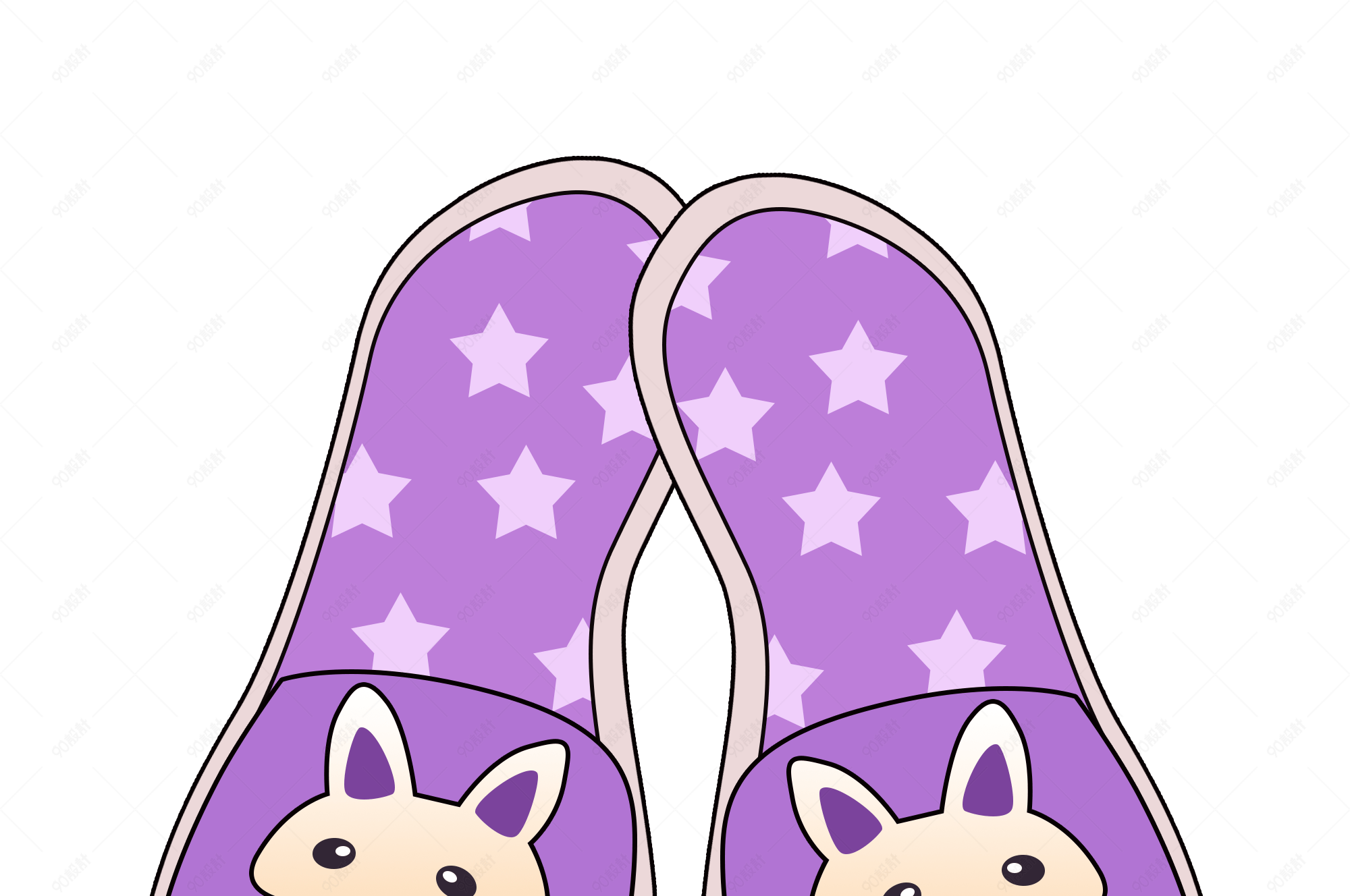 紫色可爱卡通拖鞋png素材
