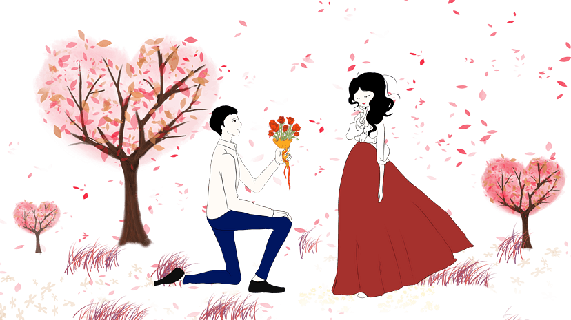 七夕情人节手绘情侣求婚唯美场景