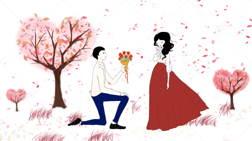 七夕情人节手绘情侣求婚唯美场景