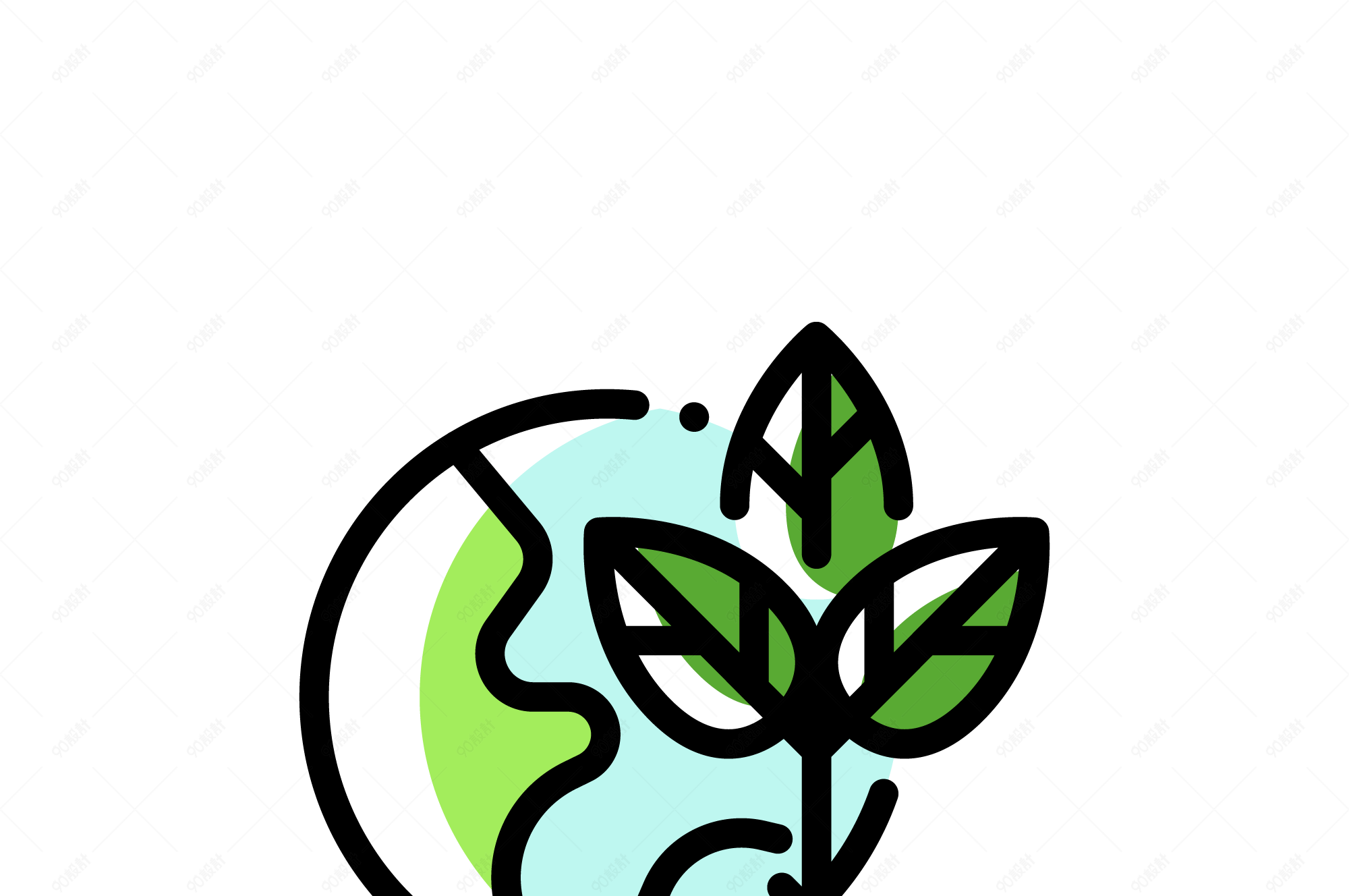 环保绿色健康地球mbe风格插画【免抠元素png】-90设计网