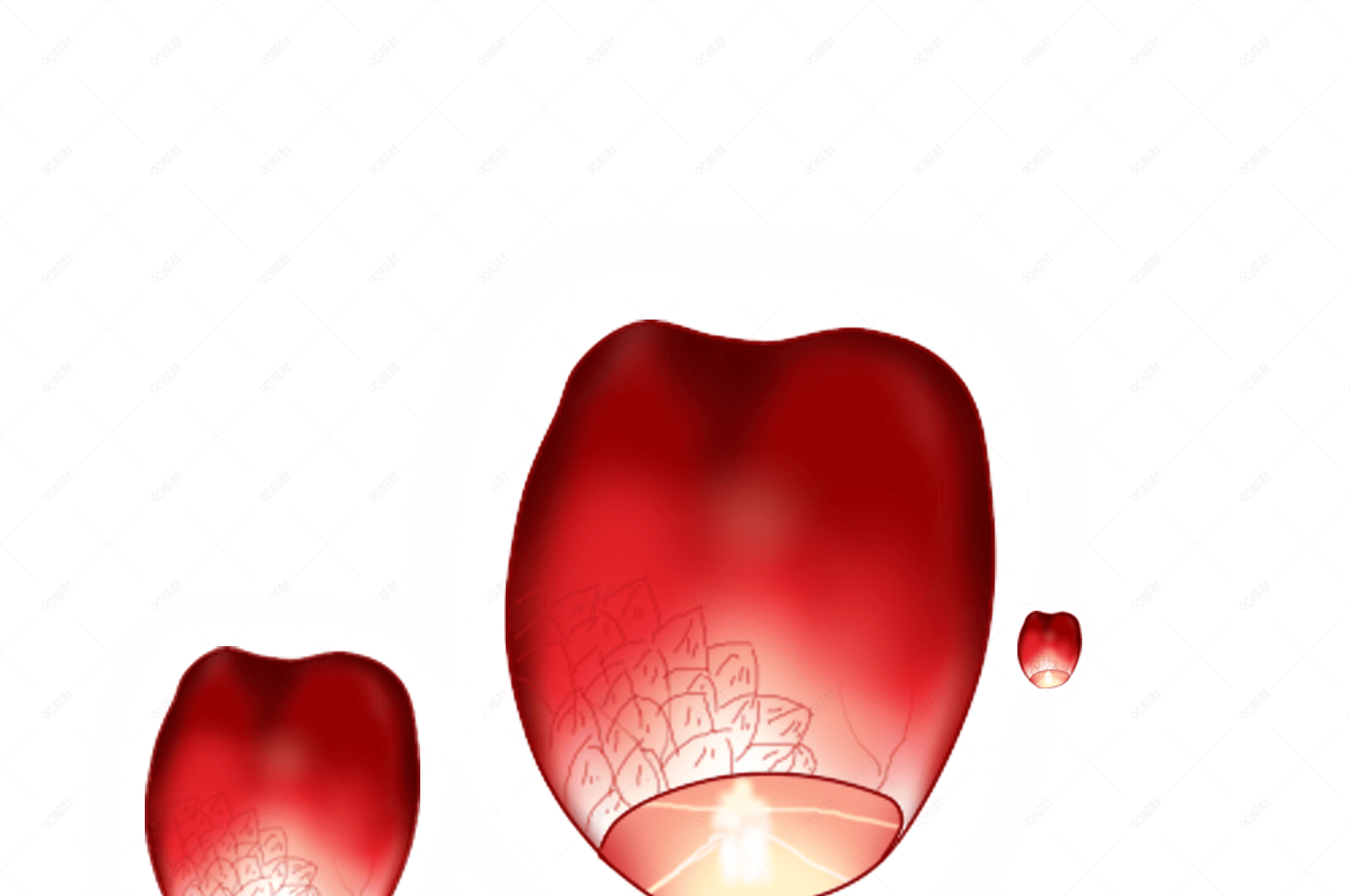 中元节孔明灯手绘原创红色免抠图无背景png