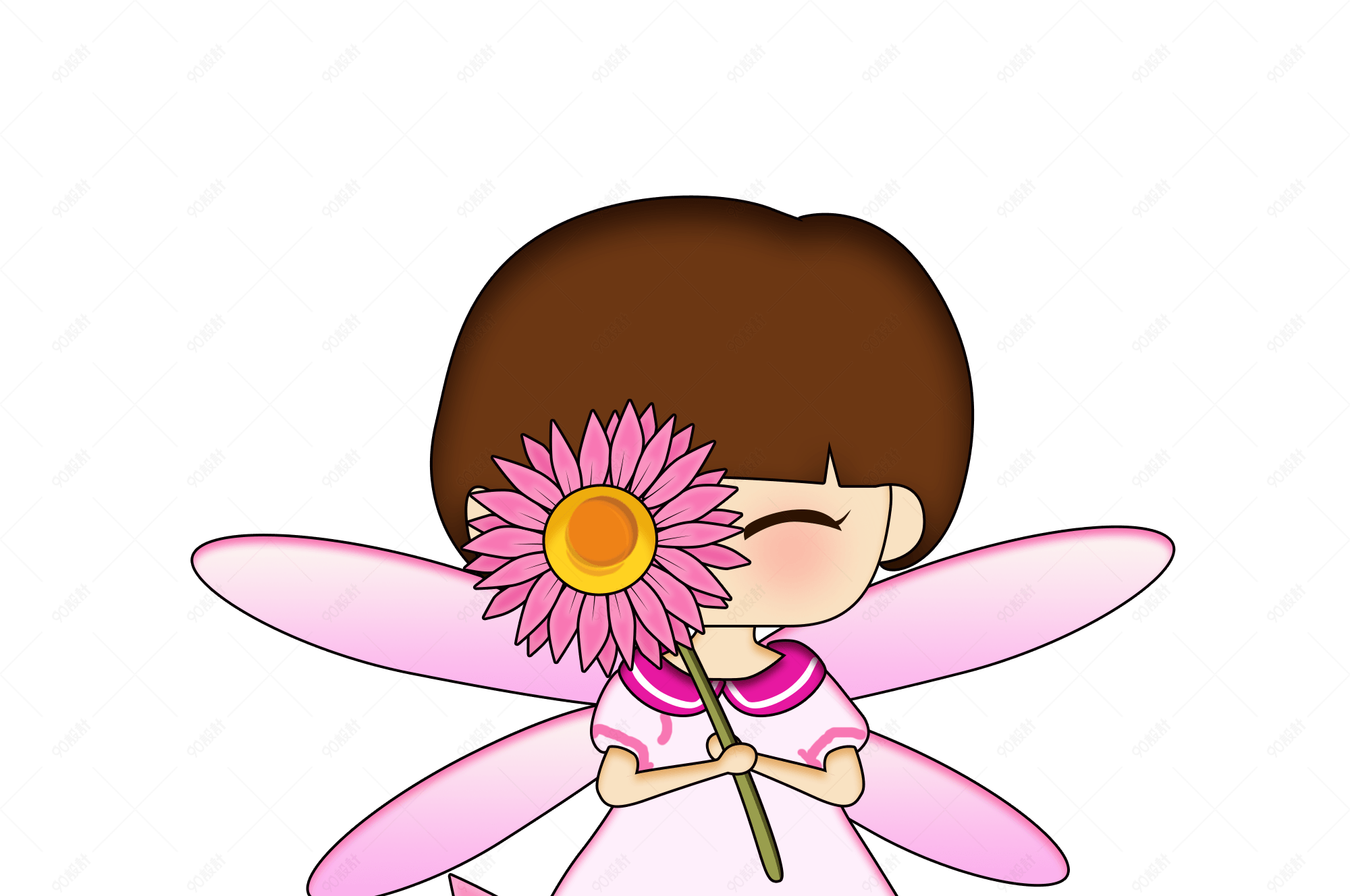 粉色雏菊花仙子卡通png素材