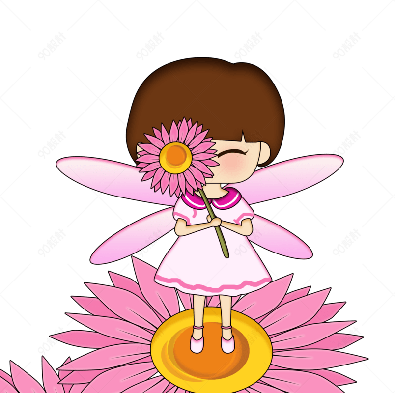粉色雏菊花仙子卡通png素材