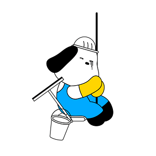 手绘插画蹲墙角垂耳狗