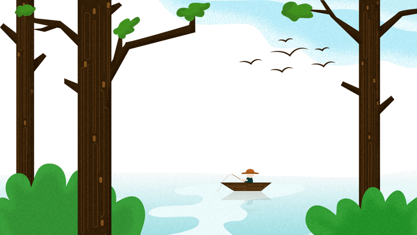 卡通树木河流主题边框