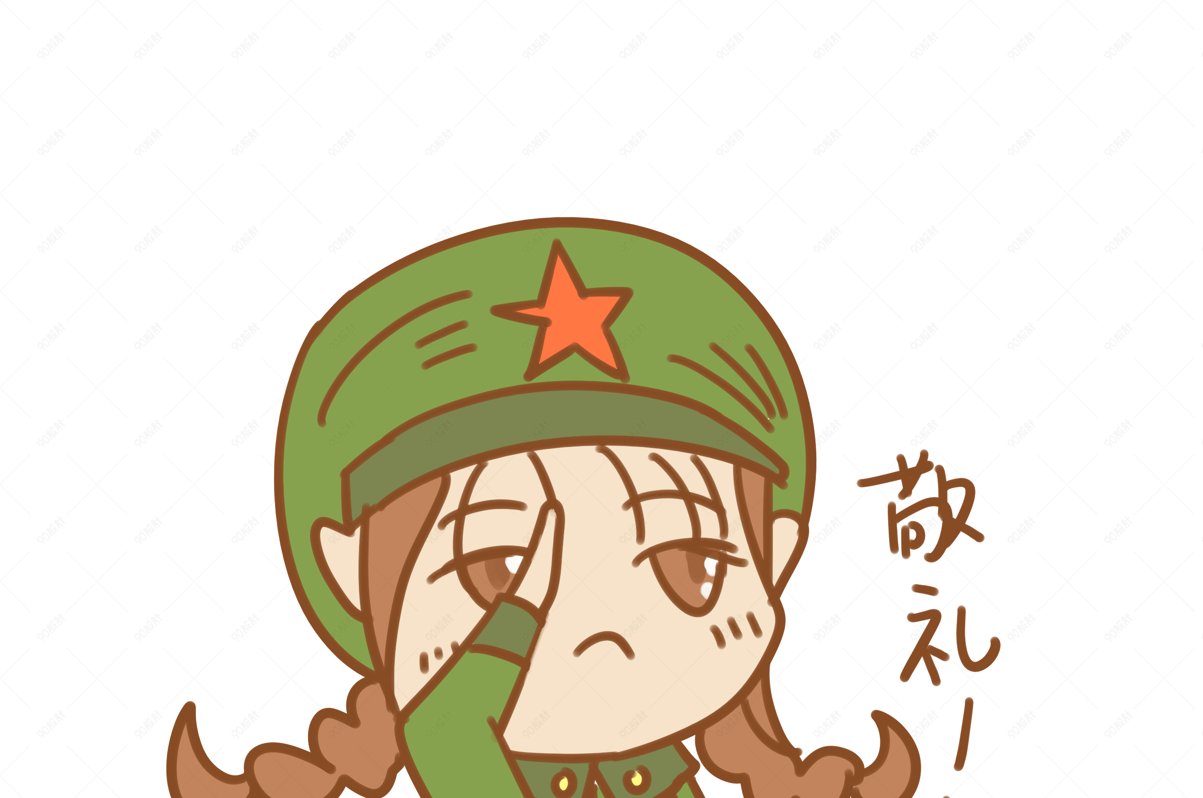 建军节表情敬礼女军人插画