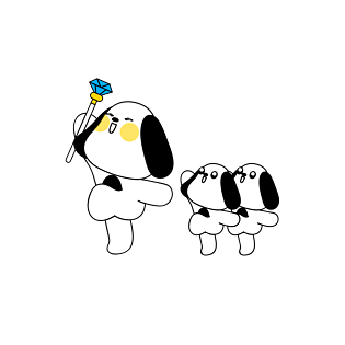 手绘插画创意小清新表演仪仗队垂耳狗