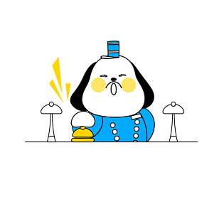 手绘插画创意小清新的服务员垂耳狗