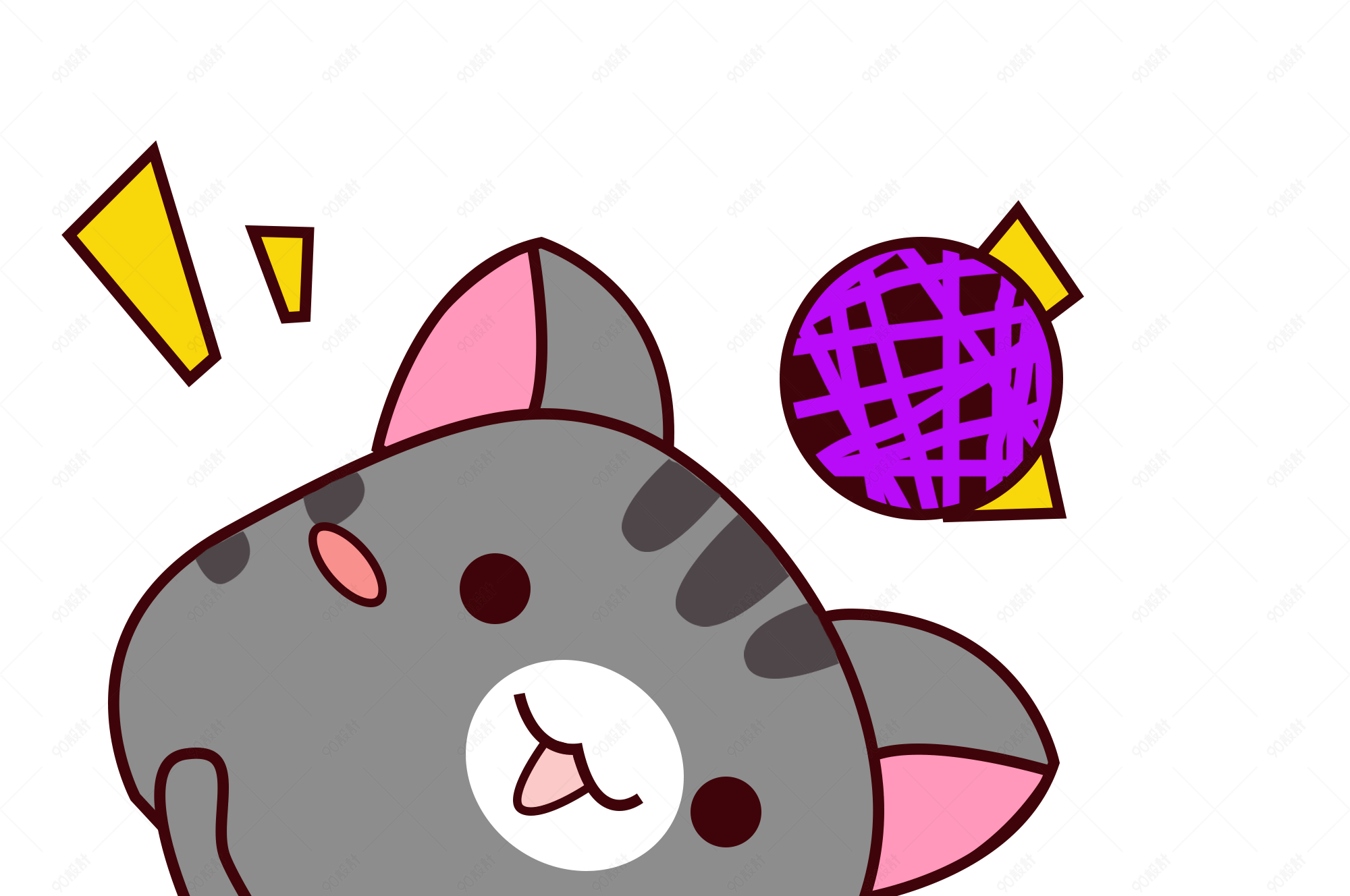手绘卡通可爱灰猫猫咪表情包毛球【免抠元素png】-90设计网