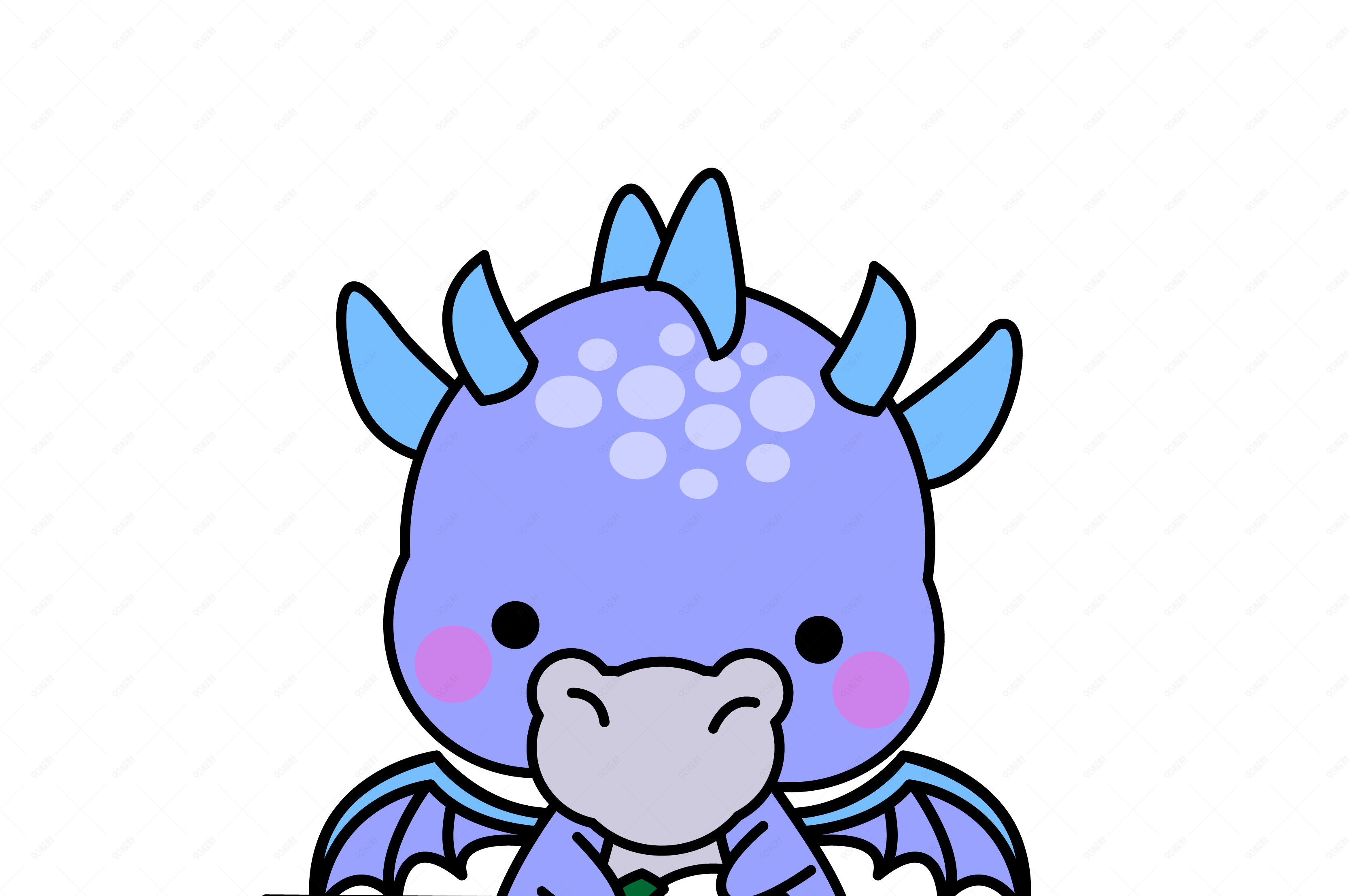 手绘插画q版可爱的小飞龙洗碗