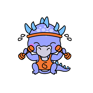 手绘插画q版可爱的小飞龙哑铃健身