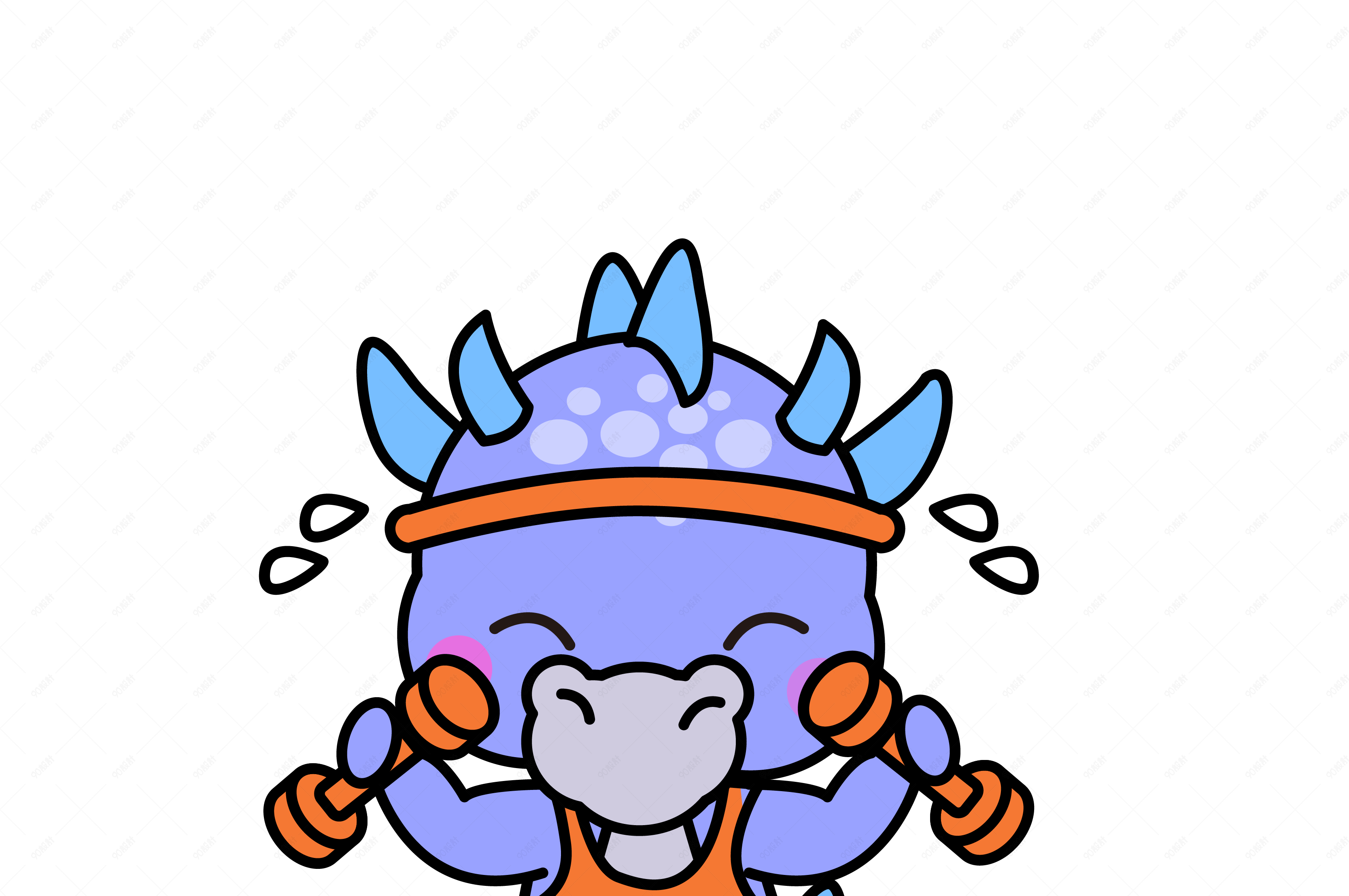 手绘插画q版可爱的小飞龙哑铃健身