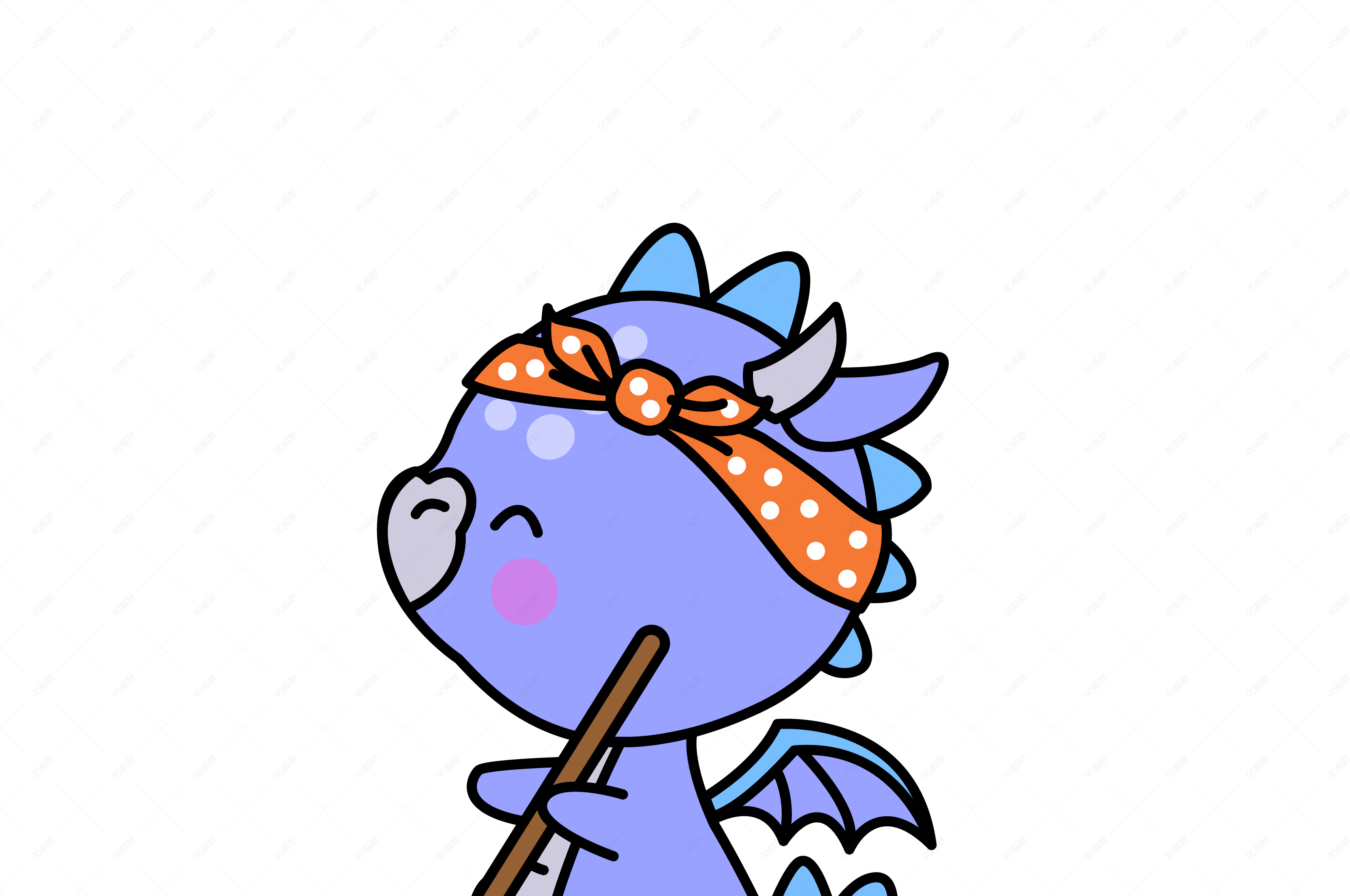 手绘插画q版可爱的小飞龙扫地