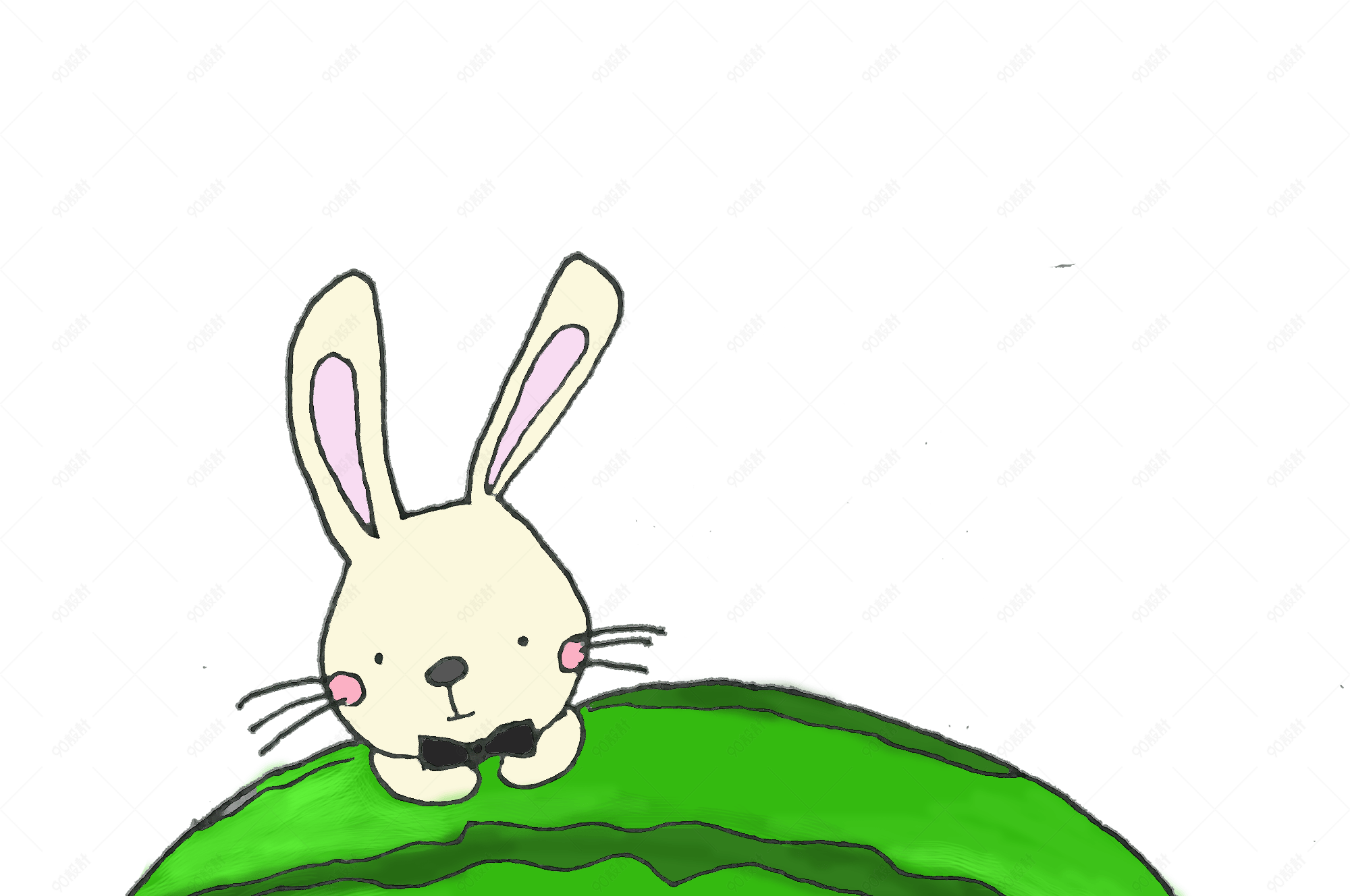 彩色卡通手绘西瓜兔子png