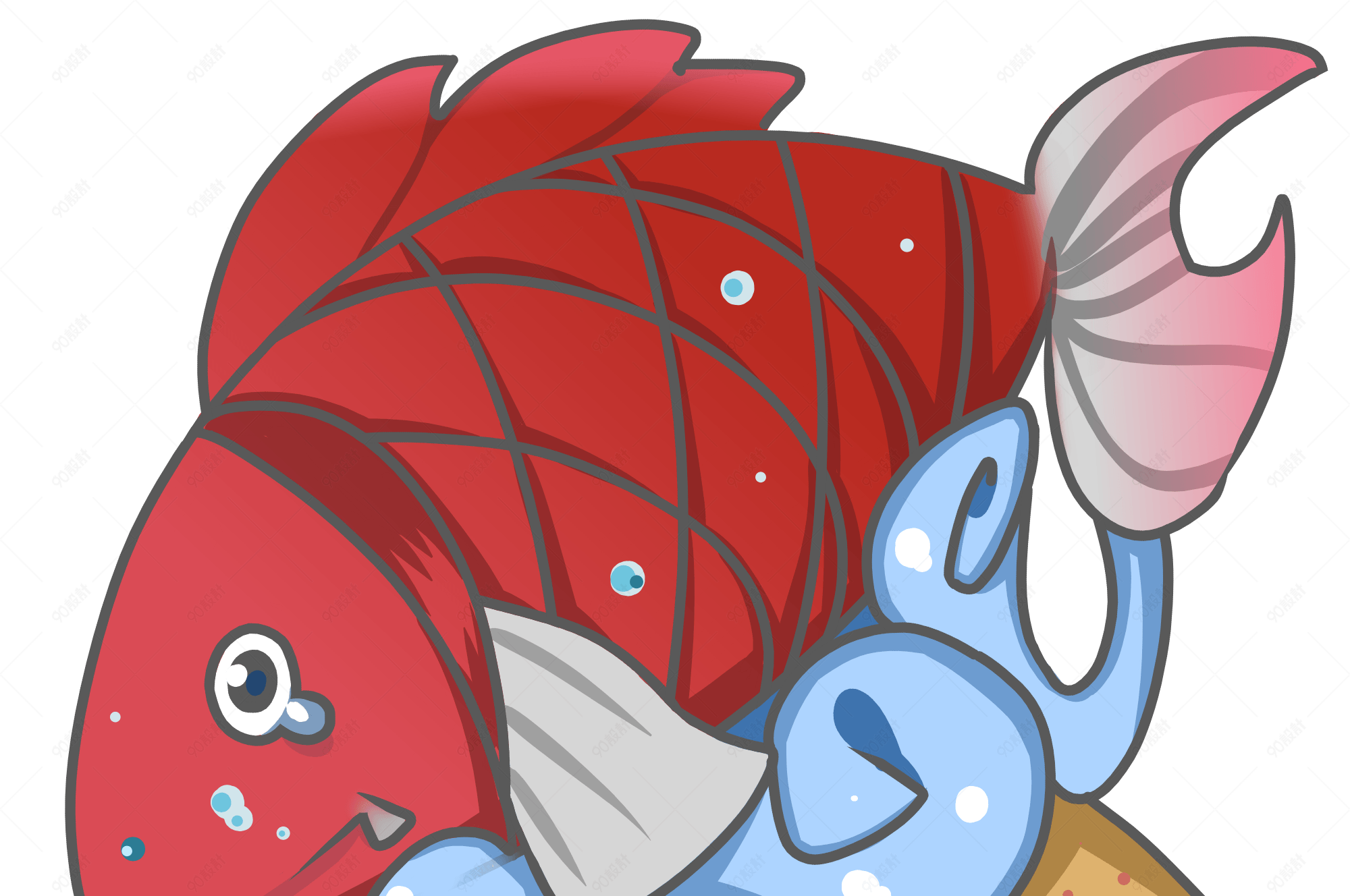 手绘水生动物红鲤鱼插画