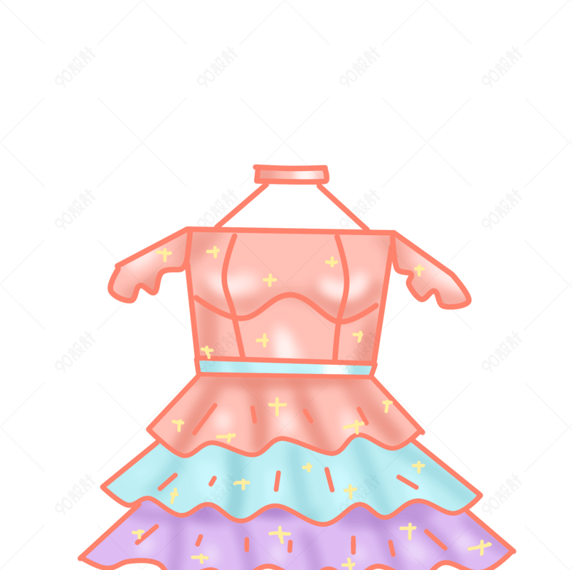 卡通厚涂色彩蛋糕天鹅连衣裙png