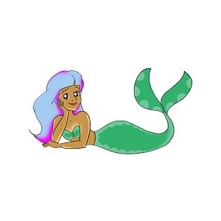 手绘绿尾美人鱼插画