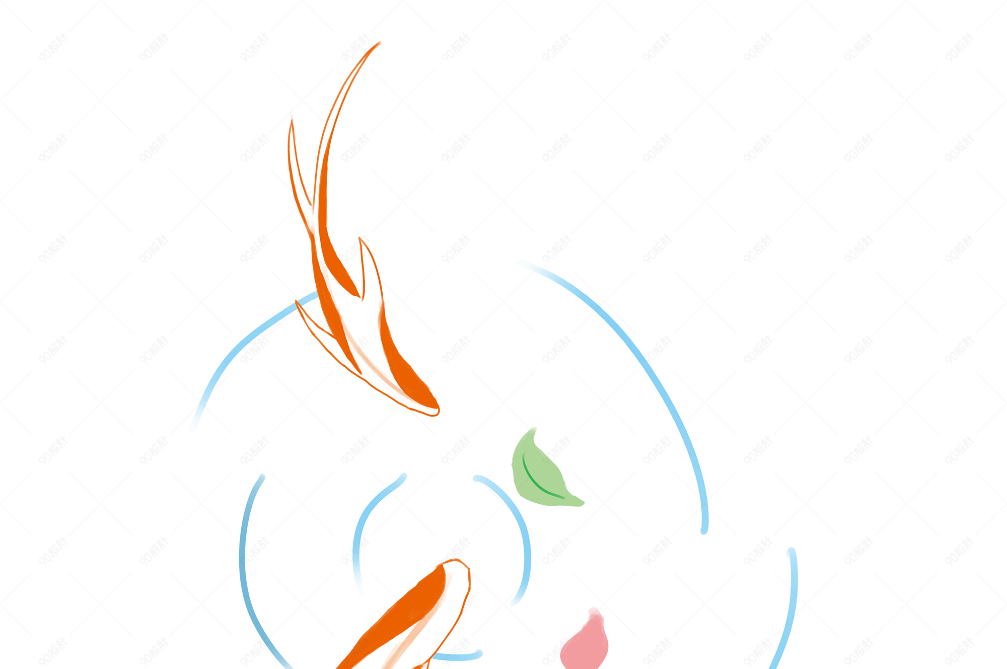 古风锦鲤水中嬉戏png素材