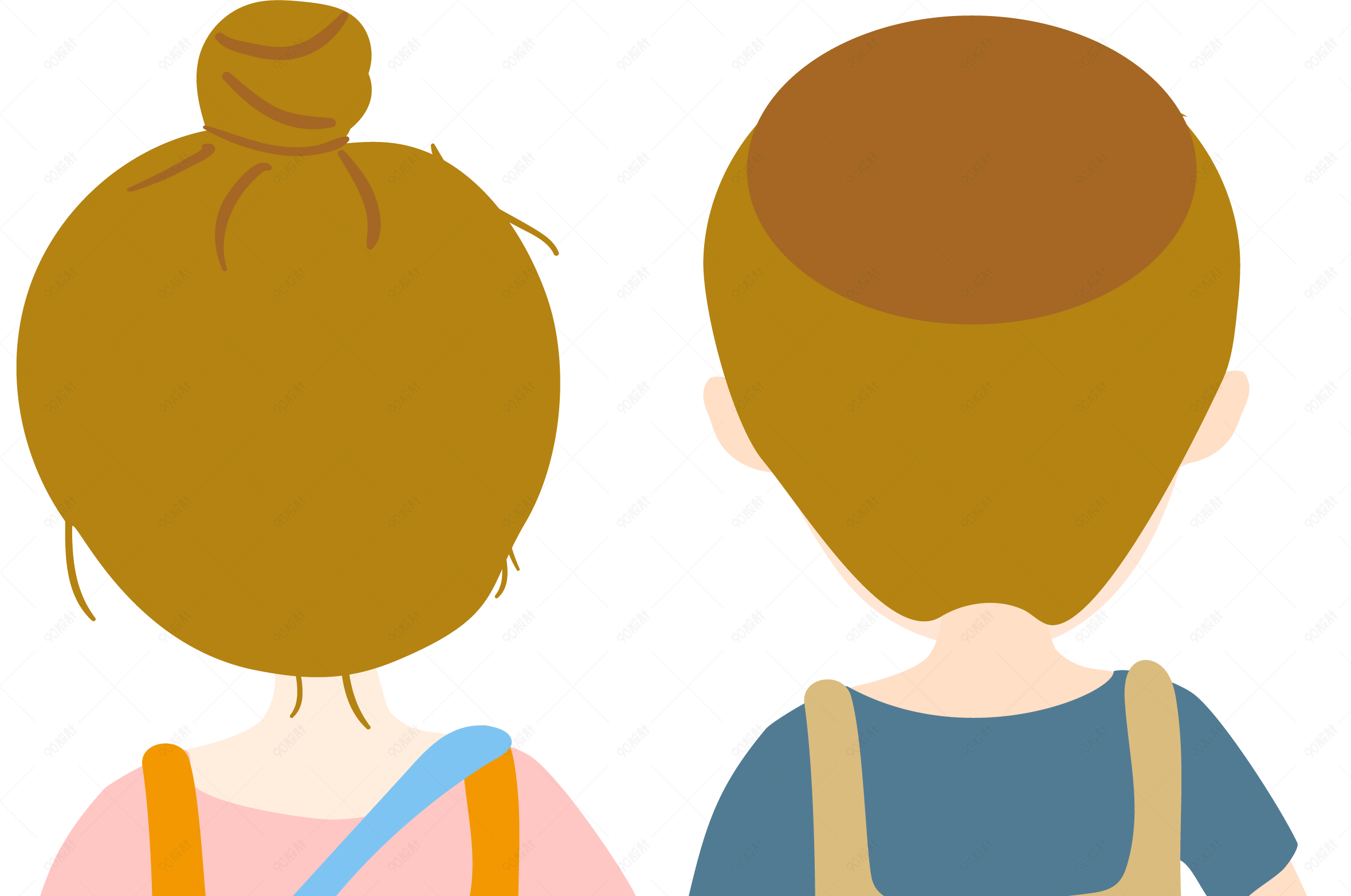 可爱手绘手牵手情侣背影