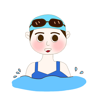 夏天在水中游泳的女生插画png