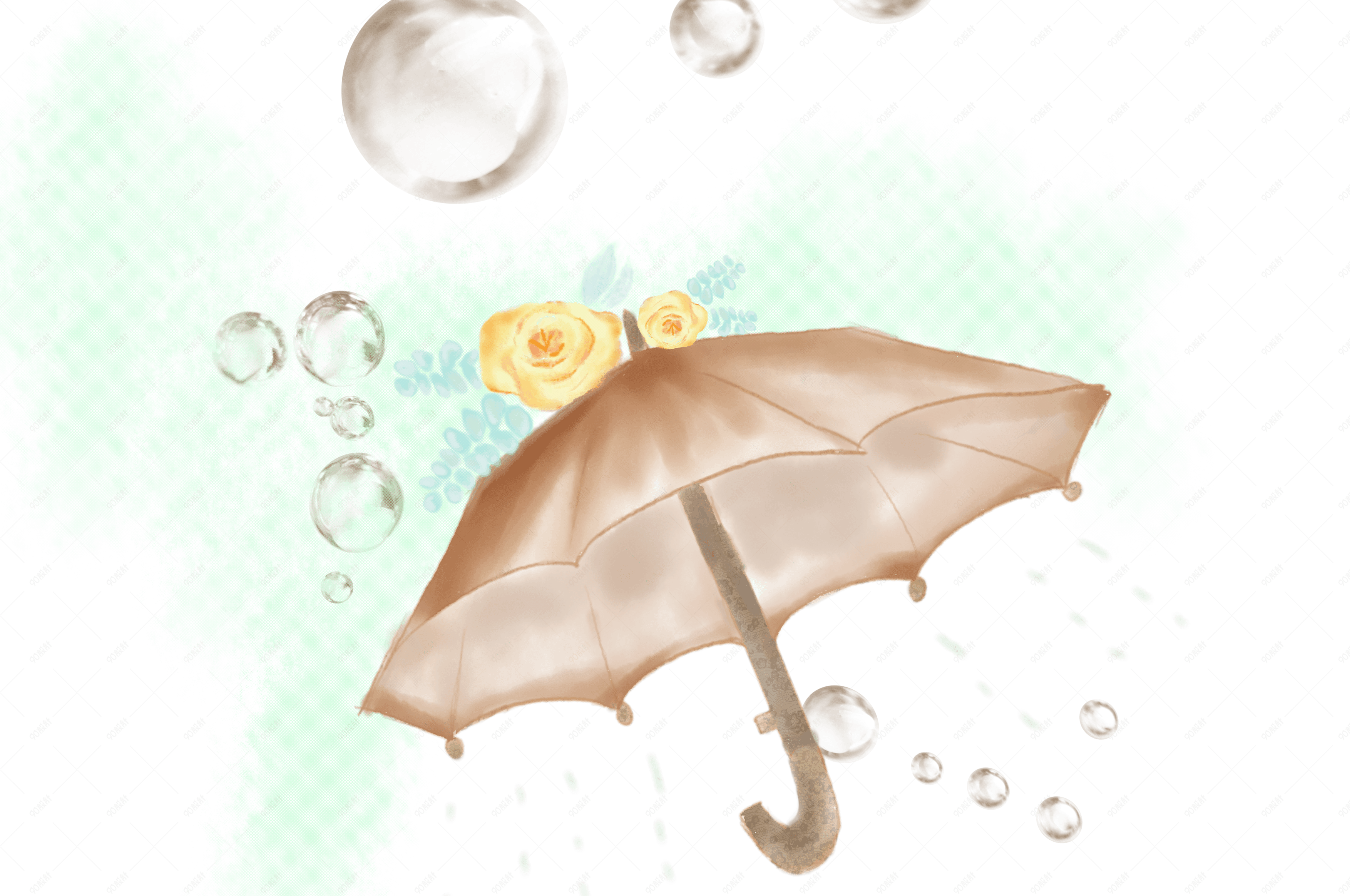 暖色系插画打开的雨伞