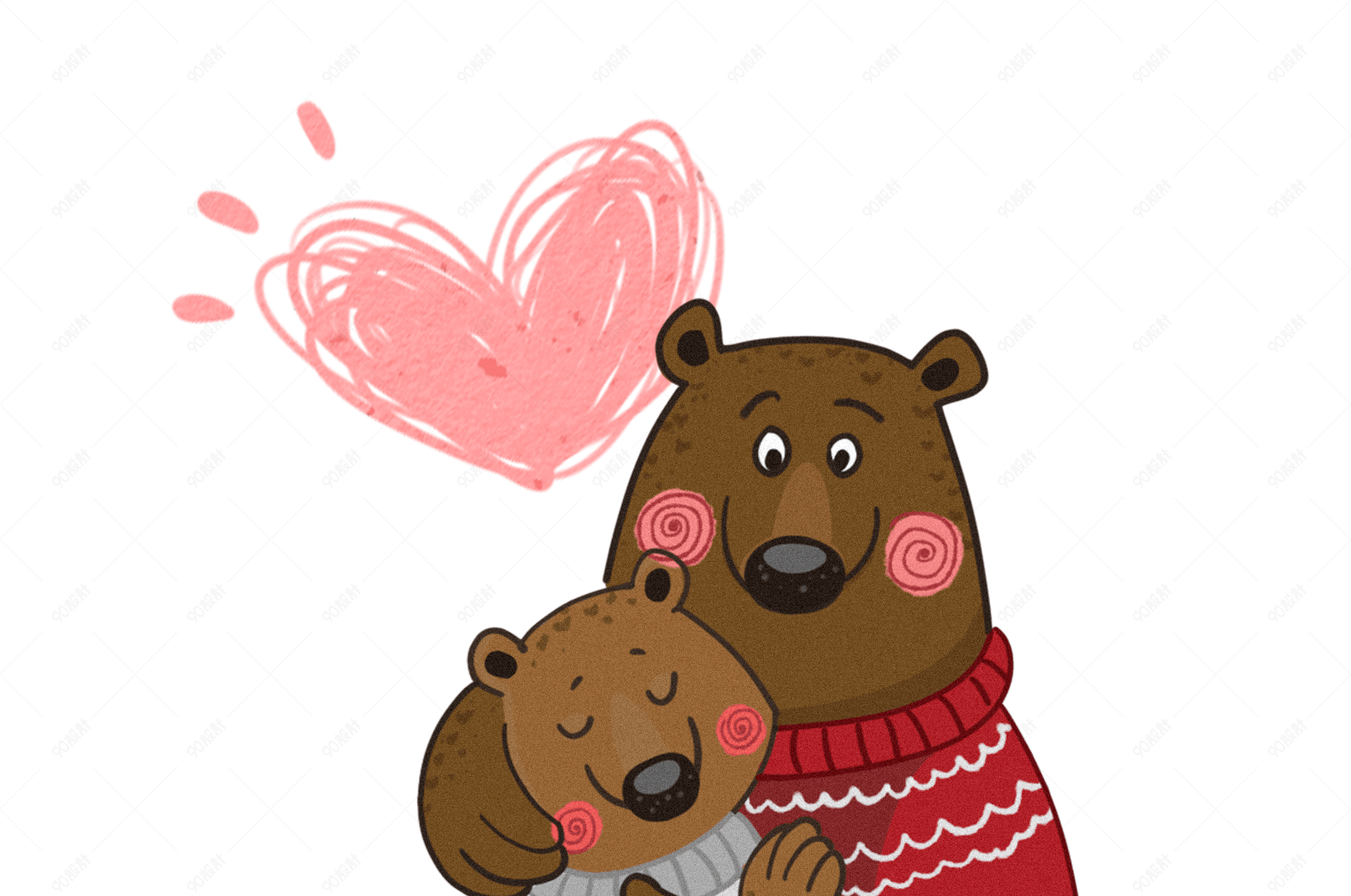 七夕情人节粉色卡通萌甜蜜小熊抱抱png图