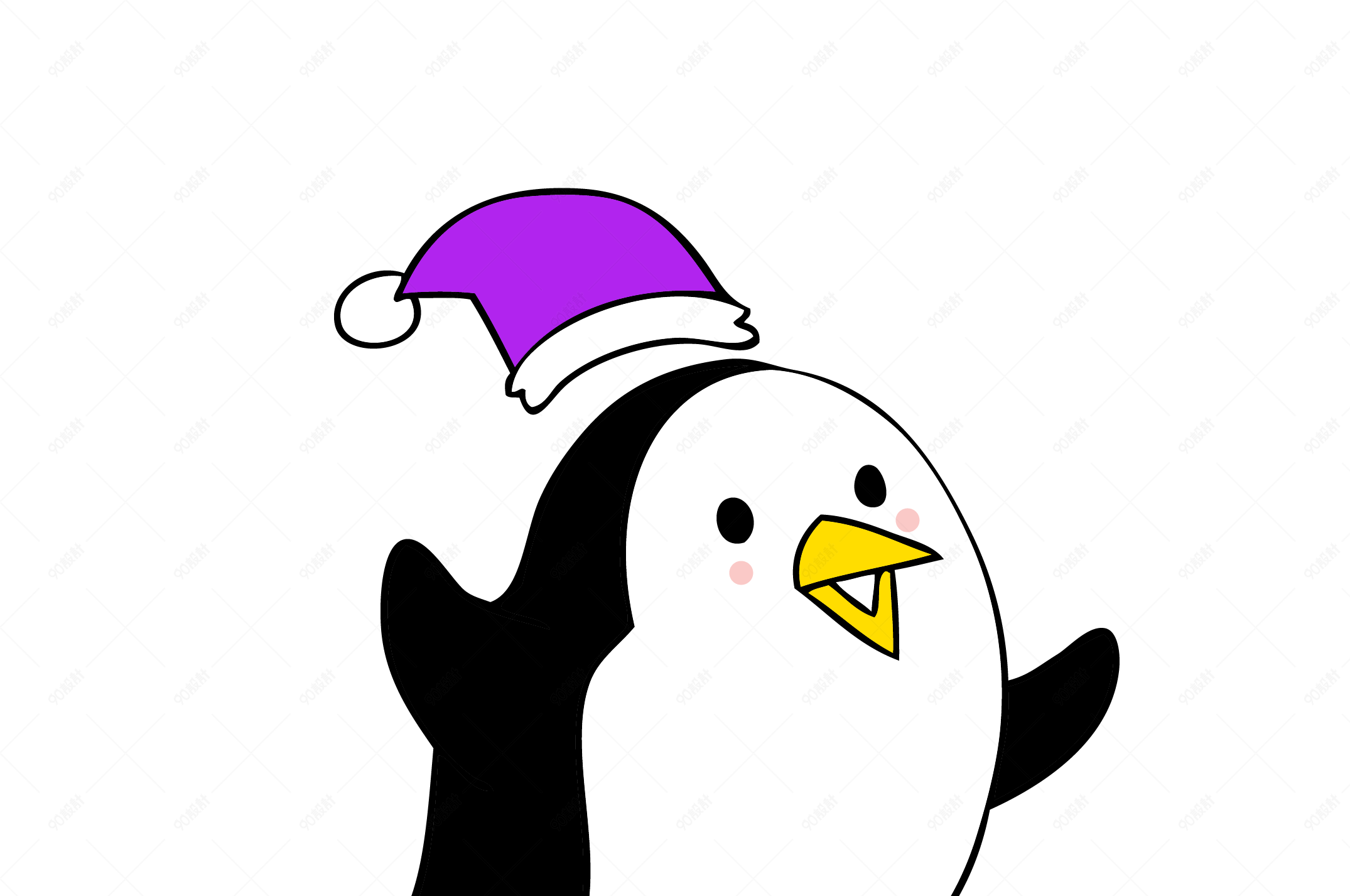 手绘涂鸦可爱戴帽子的企鹅