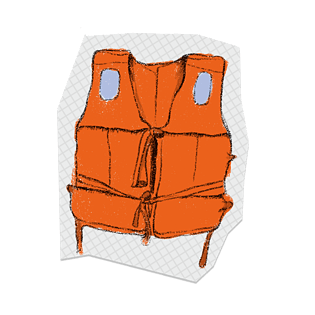 橙色救生衣手绘插画