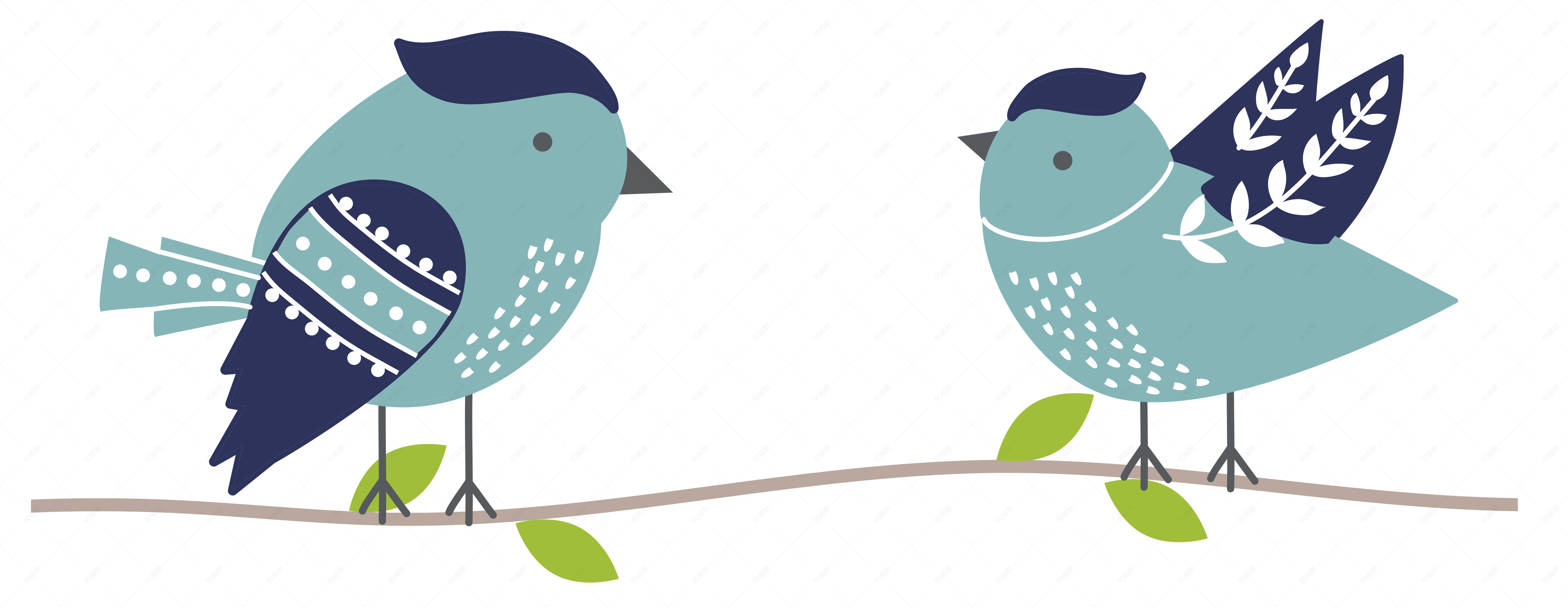 树上的一对小鸟矢量图