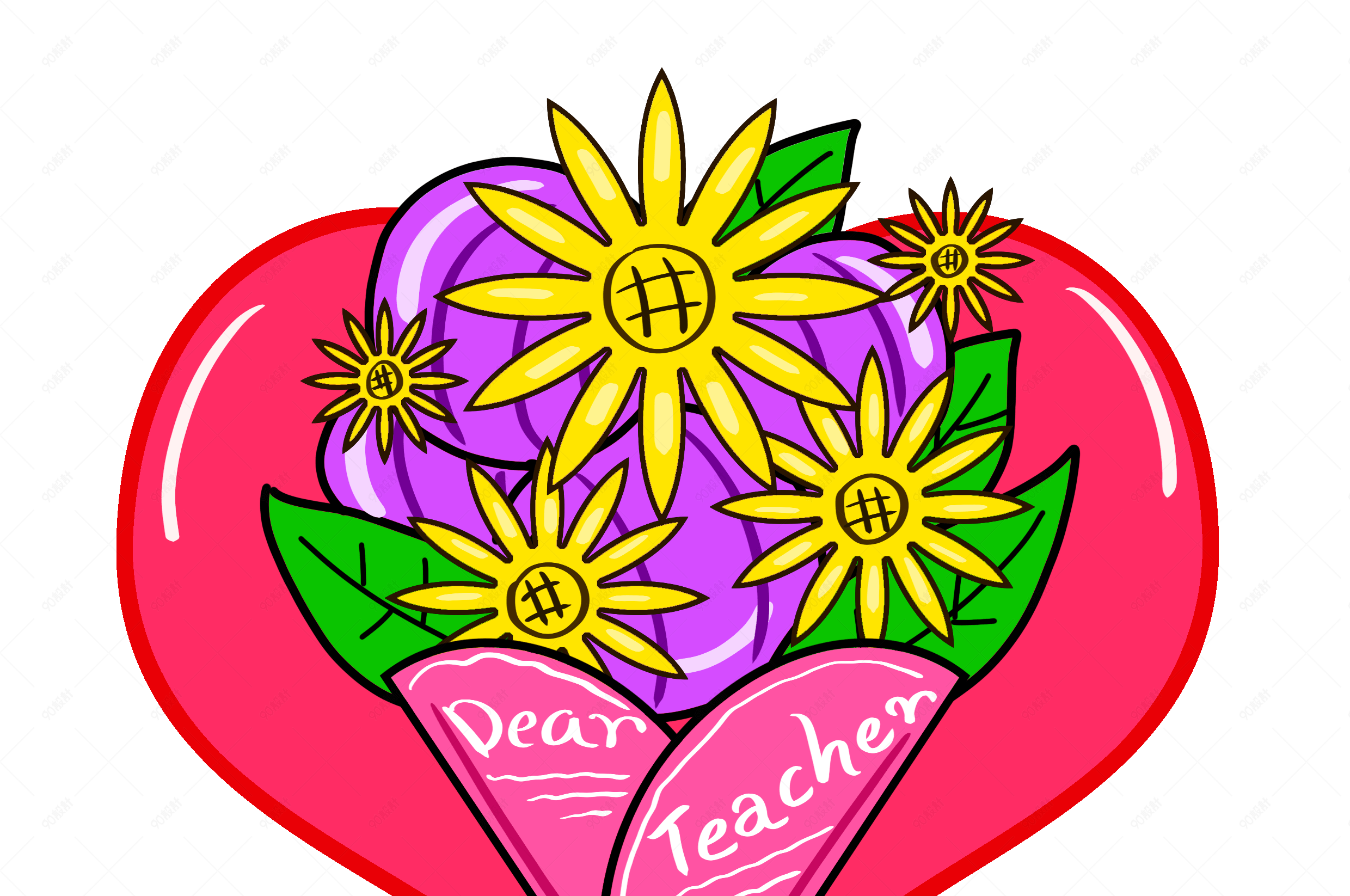 教师节红心花束装饰图案插画