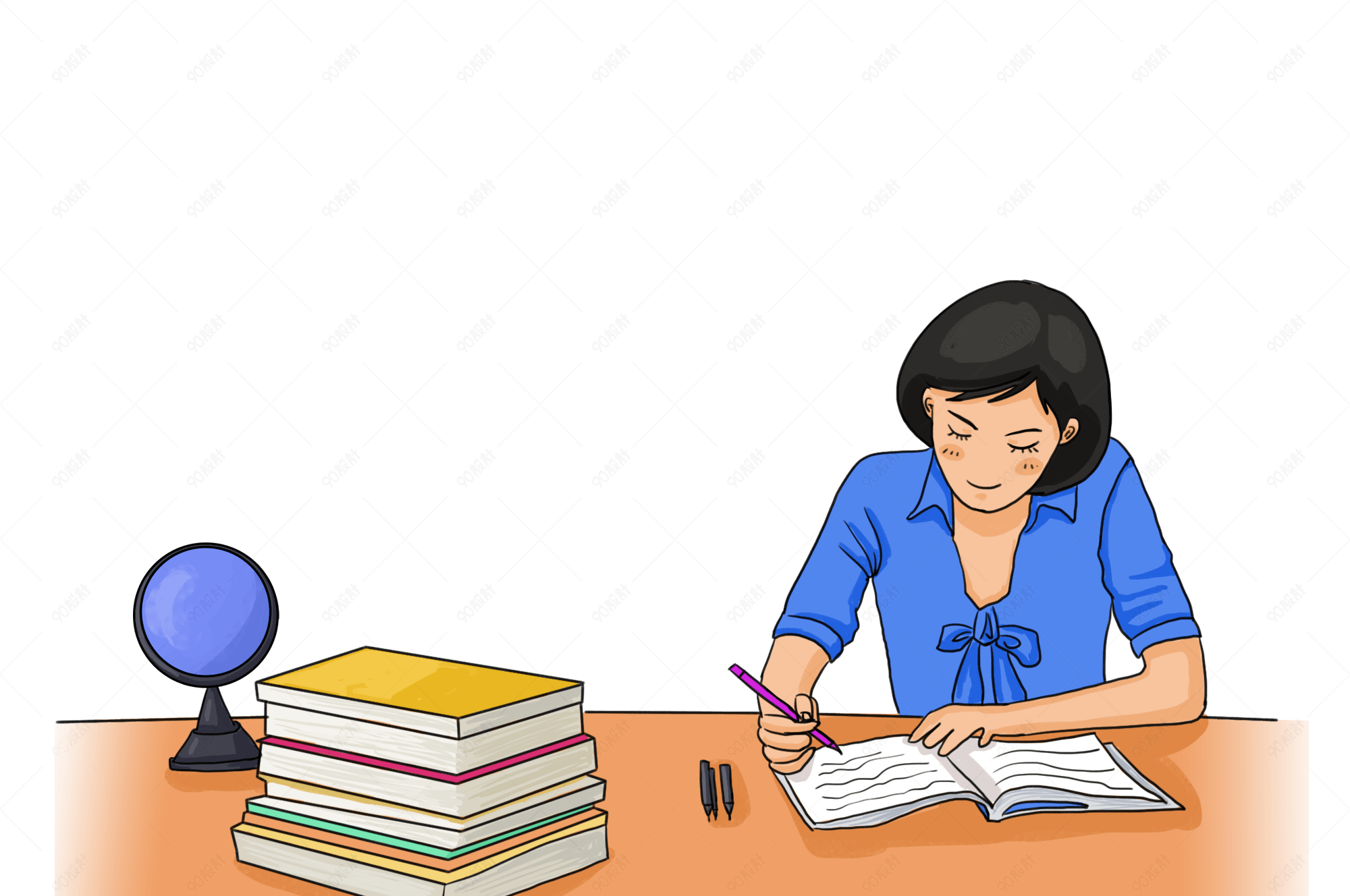 教师节老师埋头辛勤工作插画