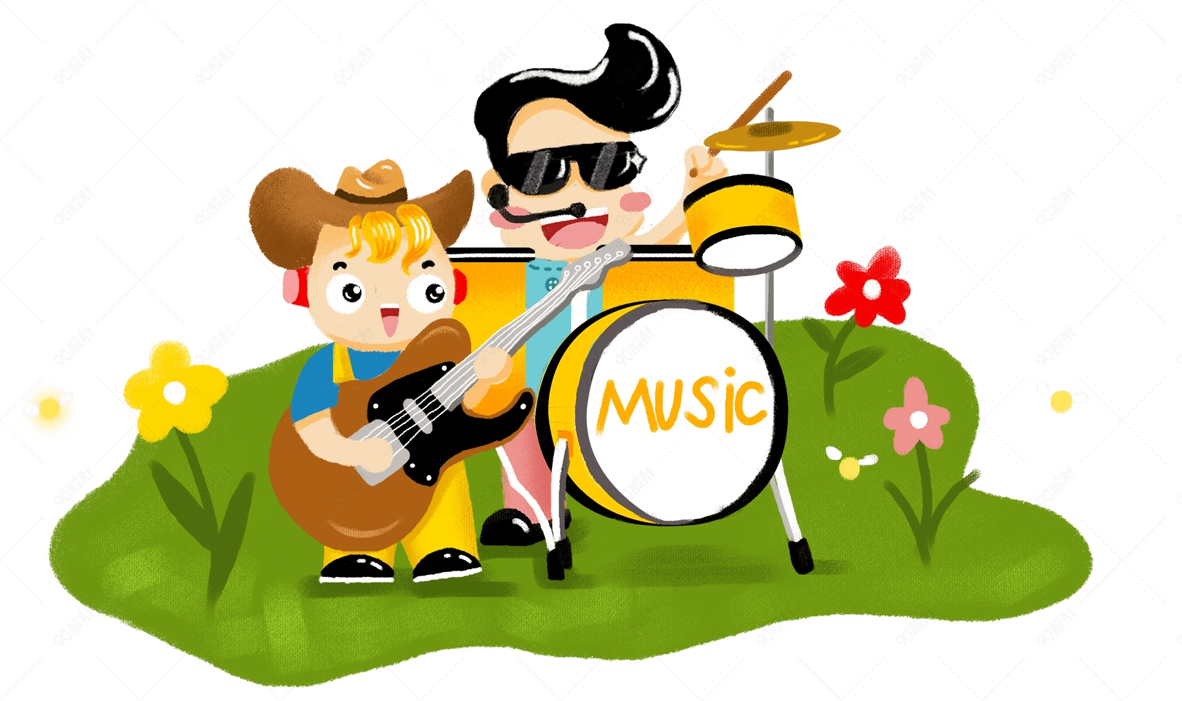 夏日音乐会主题卡通插画